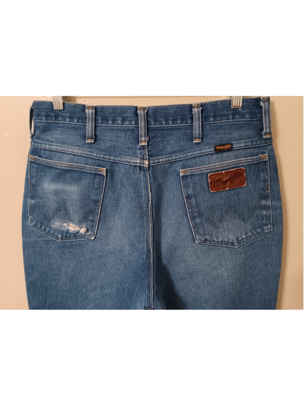 VTG 70s 80s Wrangler Men's 31x31 Blue Jeans 945DEN Reg Fit Bootcut USA *Distress - Picture 2 of 12